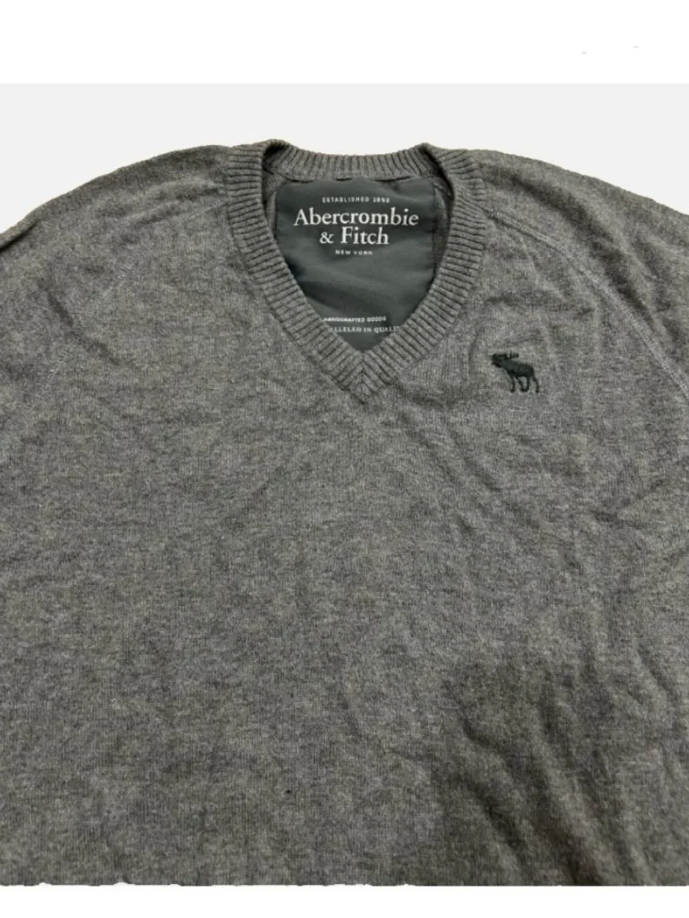Abercrombie & Fitch V-Neck Sweater Mens Small Grey Wool Blend Pullover